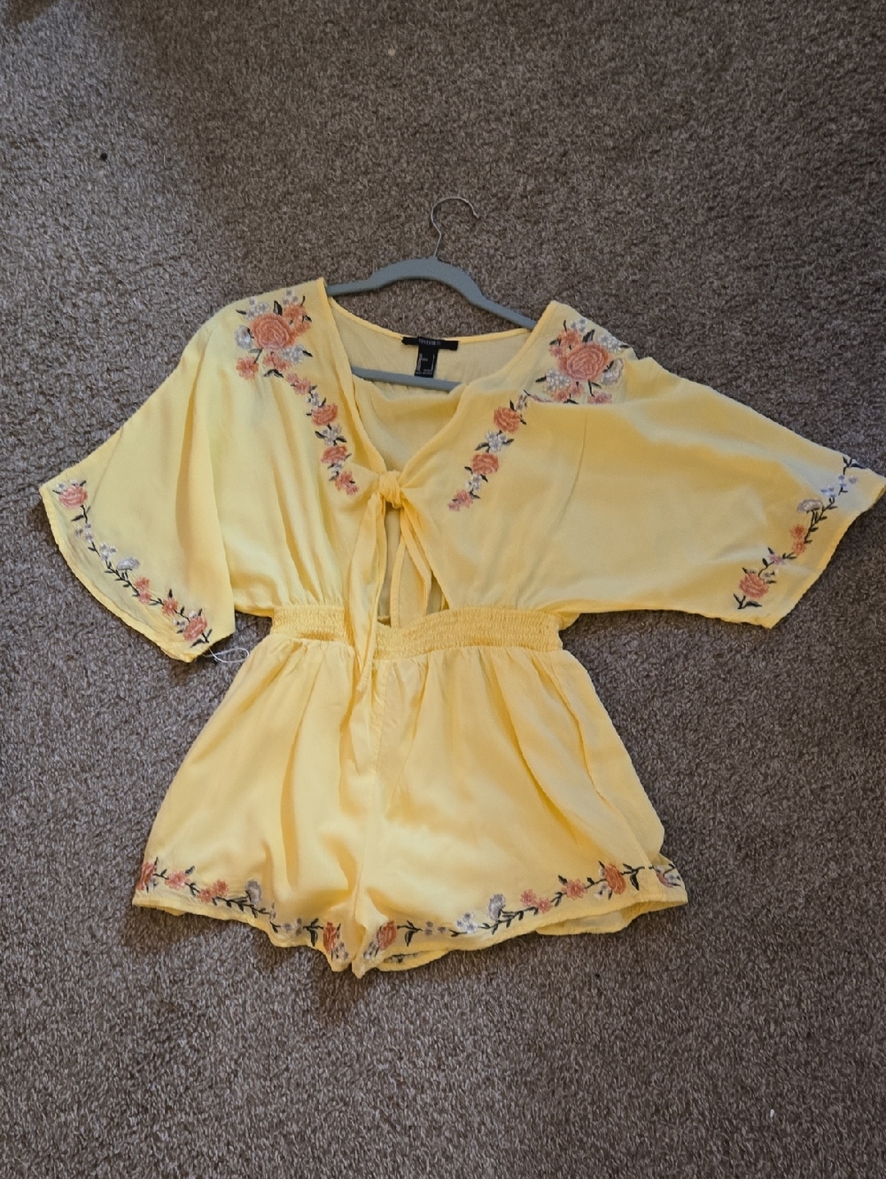 Forever 21 Yellow Floral Tie-Front Romper